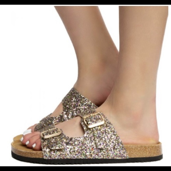 STROLL SEQUIN DOUBLE BUCKLE FLATS SLIDE SANDALS NWT! - Picture 9 of 9